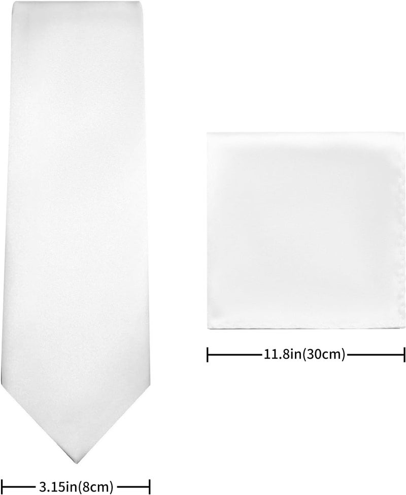pensee Men's Tie Set Solid Pure Color 3.15" (8CM) Classic Formal Plain Necktie and Pocket Square Set For Men - Image 3
